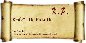 Králik Patrik névjegykártya